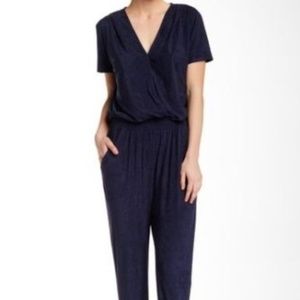 Oober Swank Navy Faux Suede Jumpsuit Medium